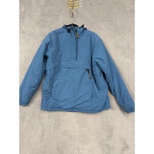 LL Bean Anorak Jacket Womens Medium Blue Hooded Pullover Thinsulate Fleece Warm